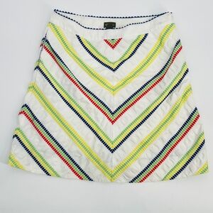 Fei Anthropologie 100% Cotton Chevron Striped Skirt 12 Lined Side Zip Rainbow